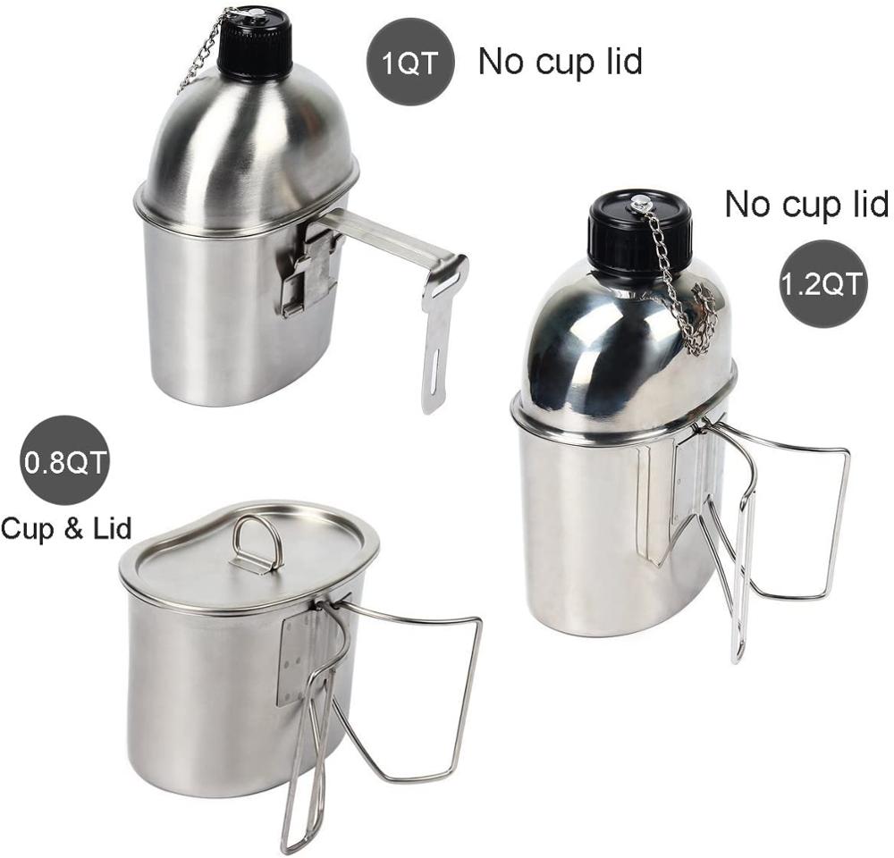 3 Teile/Satz Edelstahl Militär Kantine Tasse, tragbare Kantine Tasse mit Deckel