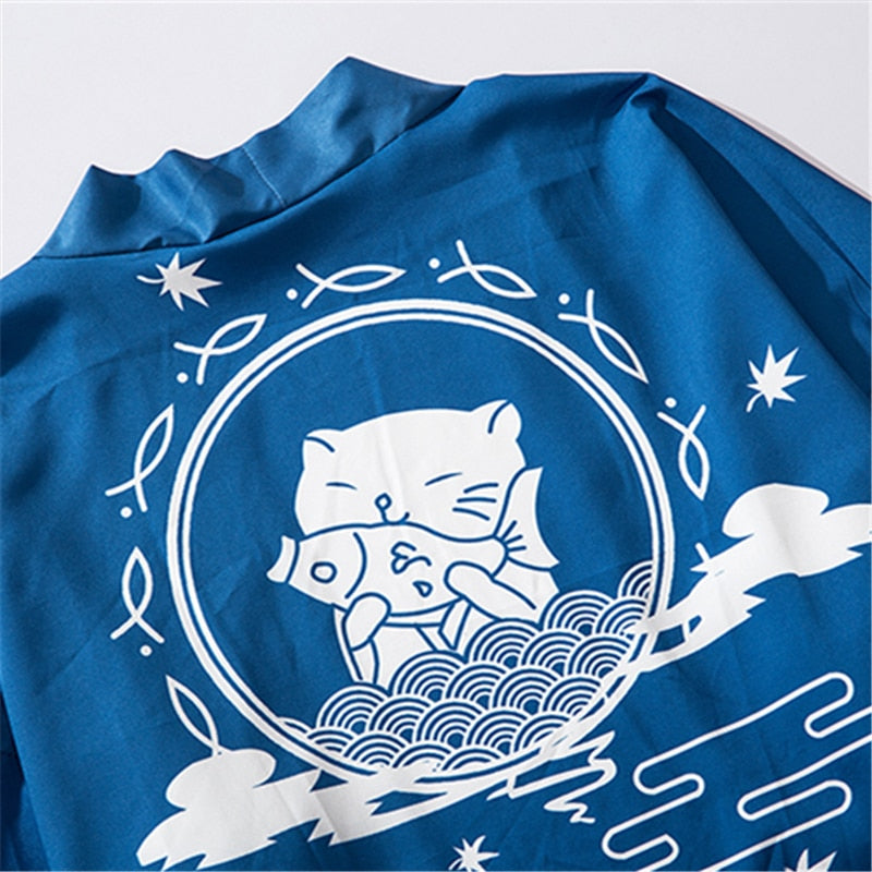 Bebovizi Japan Stil Katze Gedruckt, Dünne Kimono Japanischen Streetwear