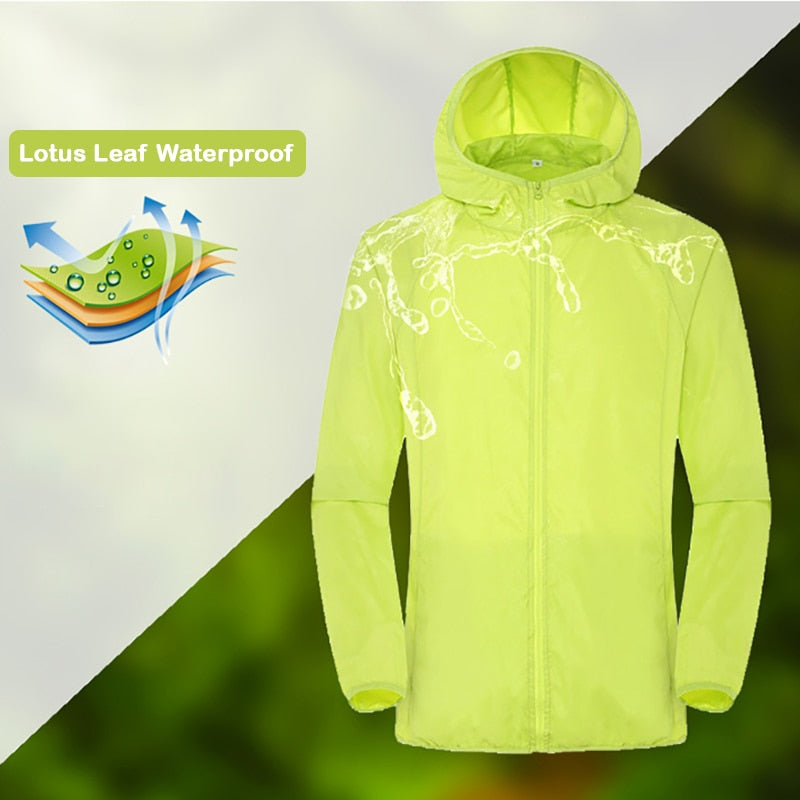 Camping Regenjacke für Männer & Frauen, Wasserdichte Sonnenschutzkleidung, Angeln und Jagdkleidung mit Tasche