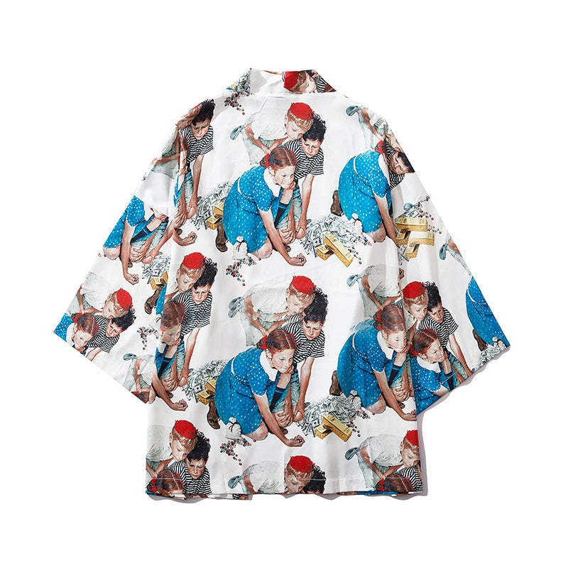 Bebovizi Japan Stil Katze Gedruckt, Dünne Kimono Japanischen Streetwear