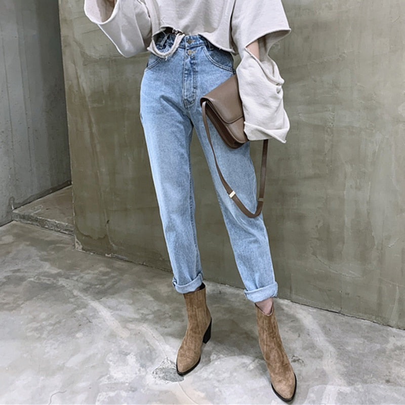 Vintage Hohe Taille Gerade Jeans Hose für Frauen