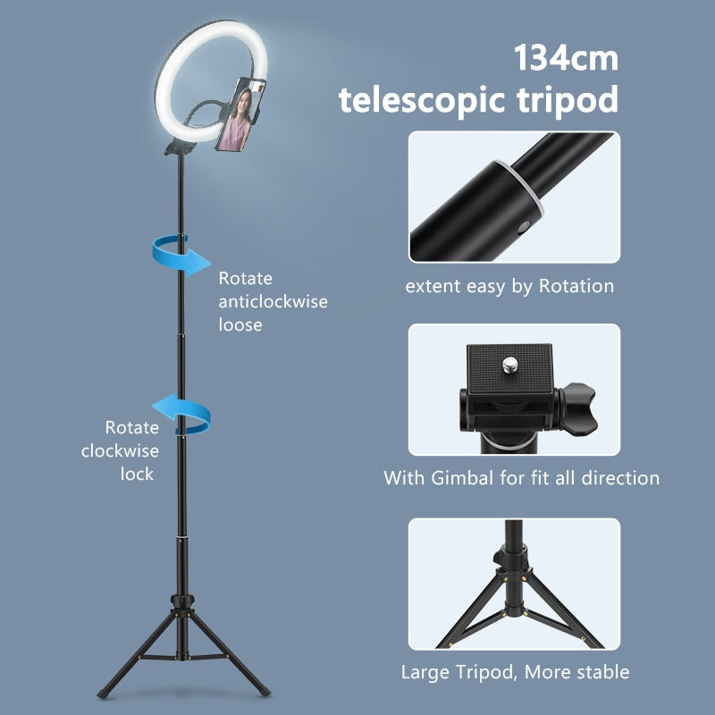 Selfie-Ringlicht-Fotografie-LED-Lampenrand mit optionaler mobiler Halterung, Stativ-Ringlicht für Live-Video-Stream