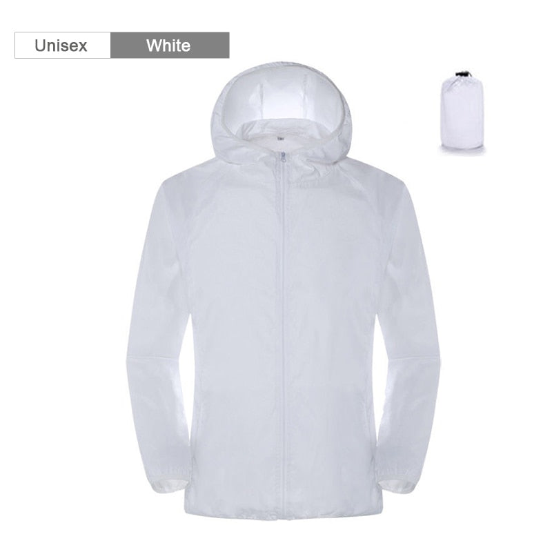 Camping Regenjacke für Männer & Frauen, Wasserdichte Sonnenschutzkleidung, Angeln und Jagdkleidung mit Tasche