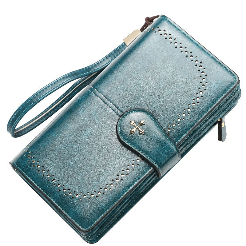Große Damen Leder Geldbörsen, Aushöhlen Lange Brieftasche, Kartehalter & Brieftasche für Frauen