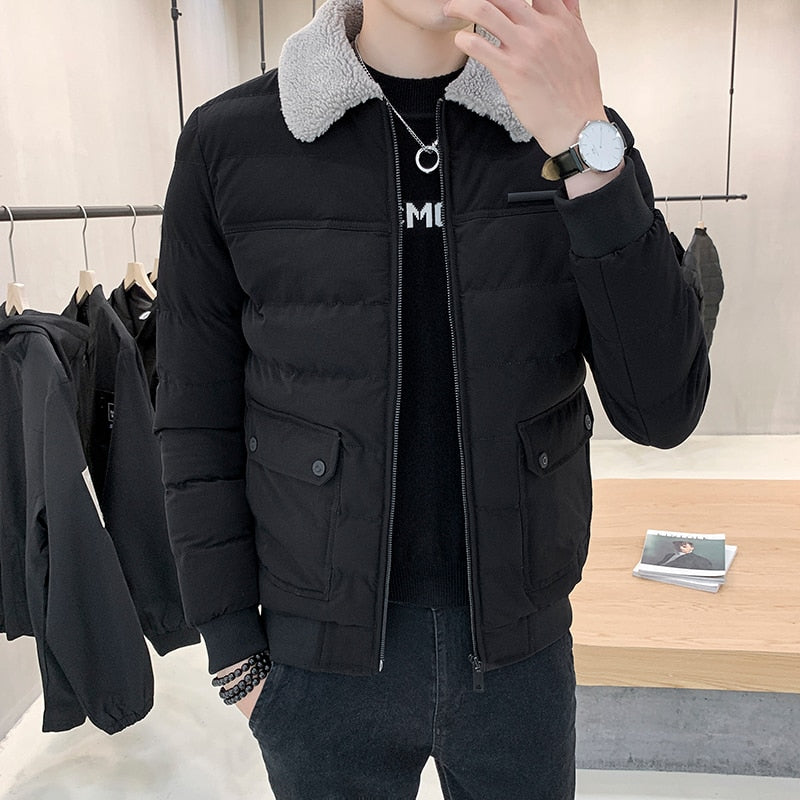 Herbst Winter Revers Wolle Herrenjacke, Herren Einfarbig Dünne Baumwolljacke, Freizeitjacke