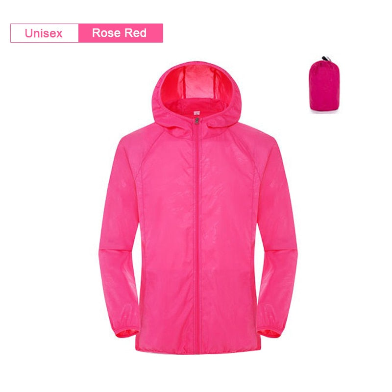 Camping Regenjacke für Männer & Frauen, Wasserdichte Sonnenschutzkleidung, Angeln und Jagdkleidung mit Tasche