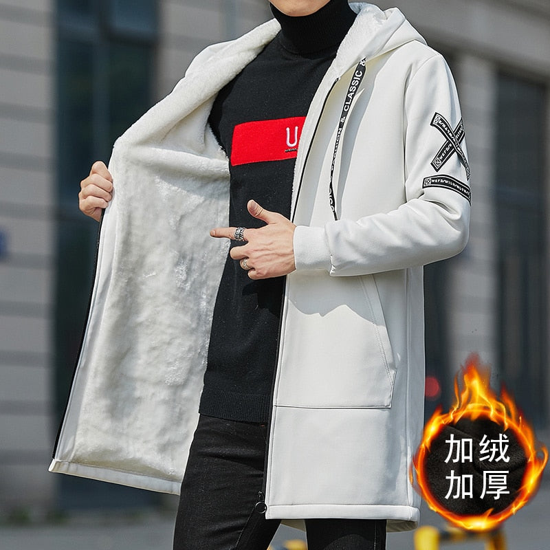2023 Männer Winter Verdicken Fleece Jacke mit Kapuze
