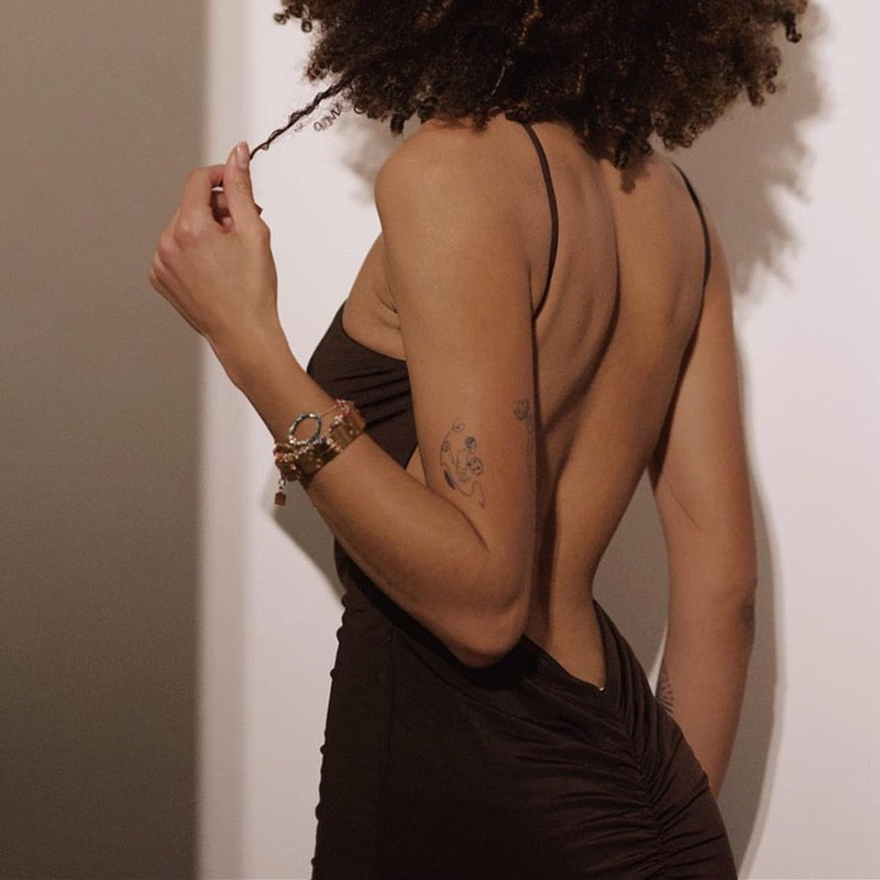 Rückenfreies Sommer-Midikleid für Damen, Kryptografische Träger, Neckholder, heißes sexykleid