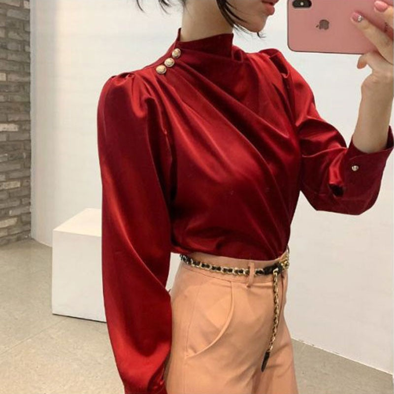 Damen Satin Bluse für Frühling / Sommer 2023 mit Stehkragen
