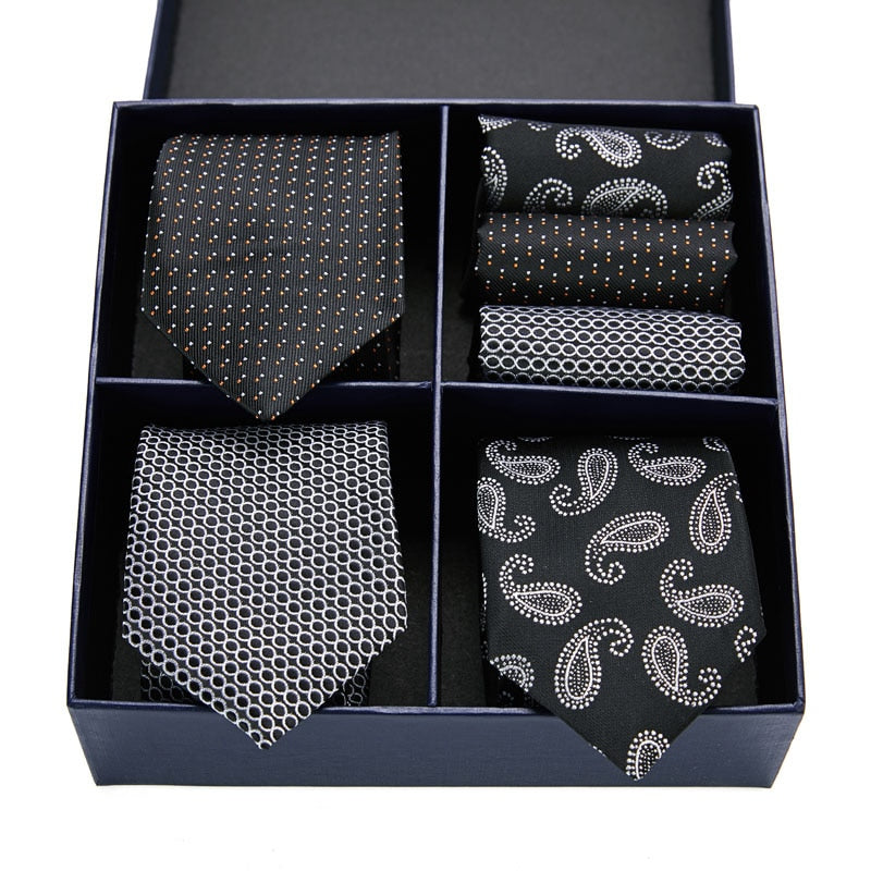 Geschenkbox-Set Herren-Krawatte, Seide, klassisches Jacquard-Gewebe, extra langes Krawatten-Einstecktuch-Set für formelle Hochzeitsfeier für Männer