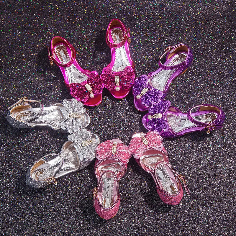 Girls Sandals Summer 2021 New Children's Princess Shoes Little Girls High-heeled Bow-knot Crystal Sandals Party Dress Wedding
