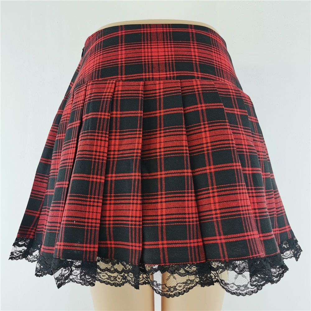 All Match Kurzer Rock, modisch, Tartan-Rot, Skarierter Rock mit seitlichen Knöpfen, lässiger Minirock für Damen