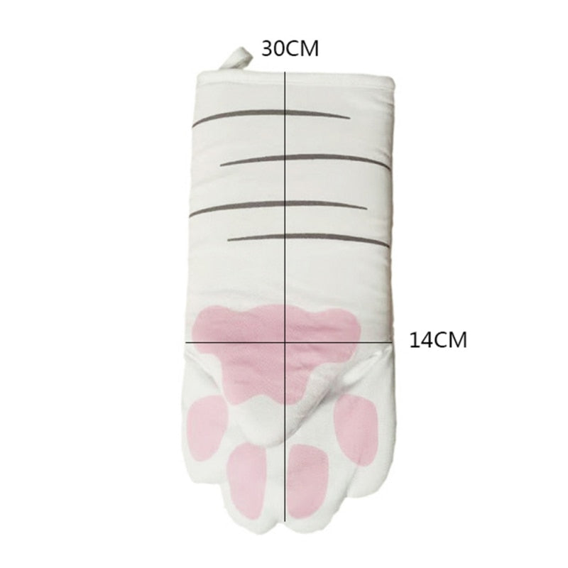 Ofenhandschuhe mit Cartoon-Motiv, 3D-Katzenpfoten, hitzebeständig, rutschfest, Backhandschuhe, lange Baumwoll-Küchen- und Mikrowellen-Isolierhandschuhe