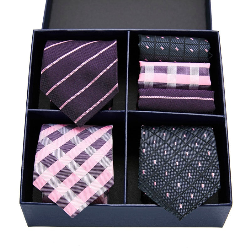 Geschenkbox-Set Herren-Krawatte, Seide, klassisches Jacquard-Gewebe, extra langes Krawatten-Einstecktuch-Set für formelle Hochzeitsfeier für Männer