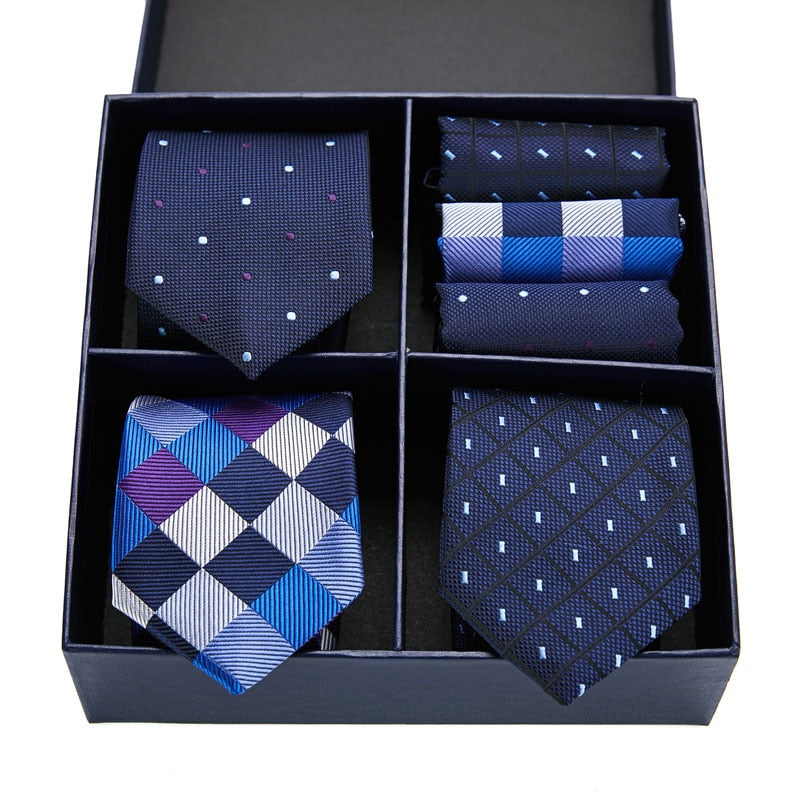 Geschenkbox-Set Herren-Krawatte, Seide, klassisches Jacquard-Gewebe, extra langes Krawatten-Einstecktuch-Set für formelle Hochzeitsfeier für Männer