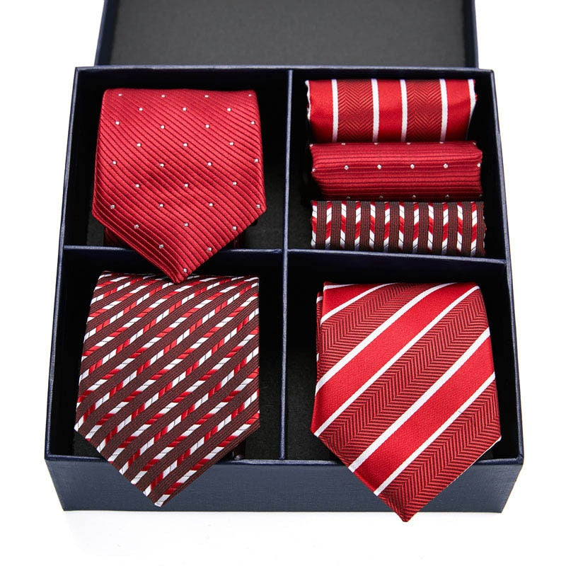 Geschenkbox-Set Herren-Krawatte, Seide, klassisches Jacquard-Gewebe, extra langes Krawatten-Einstecktuch-Set für formelle Hochzeitsfeier für Männer