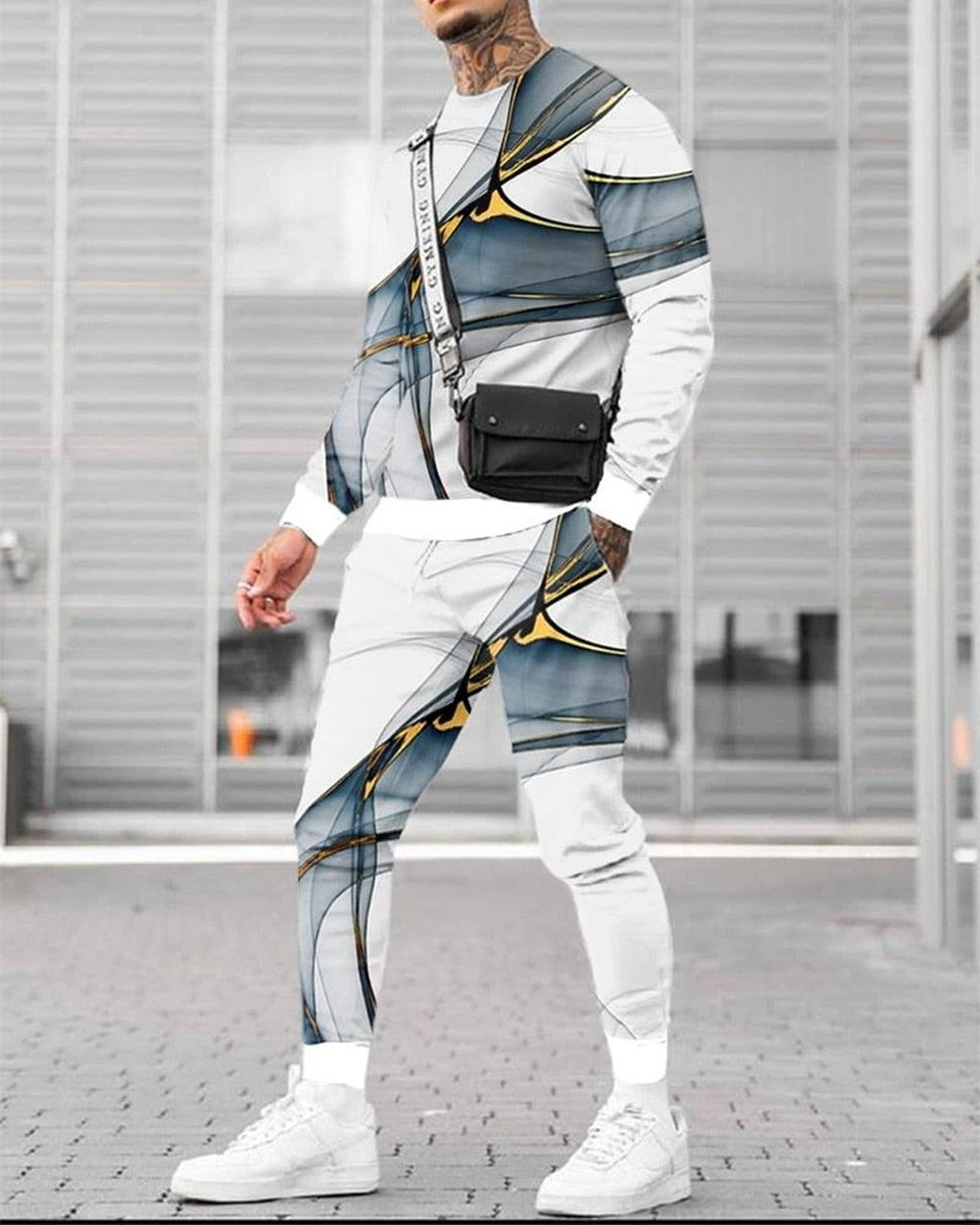 Herren Jogging Trainingsanzug mit 3D-Druck, lose 2 Teilige Strassenmode