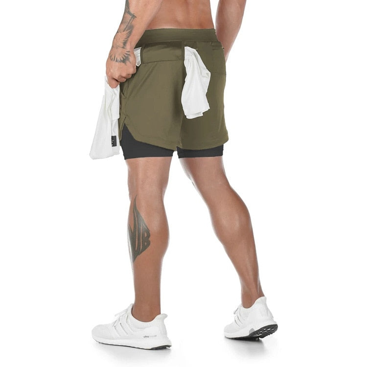 Herren 2 In 1 Schnell Trocknend Laufshorts, Gym Fitness Jogging Kurze Hosen, Männer Sommershorts