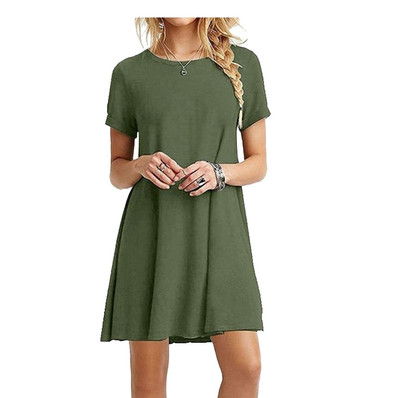 Secret Damen-Sommer-Strand-Minikleid, modisch & kurzärmelig, lockere T-Shirt-Kleider S-2XL