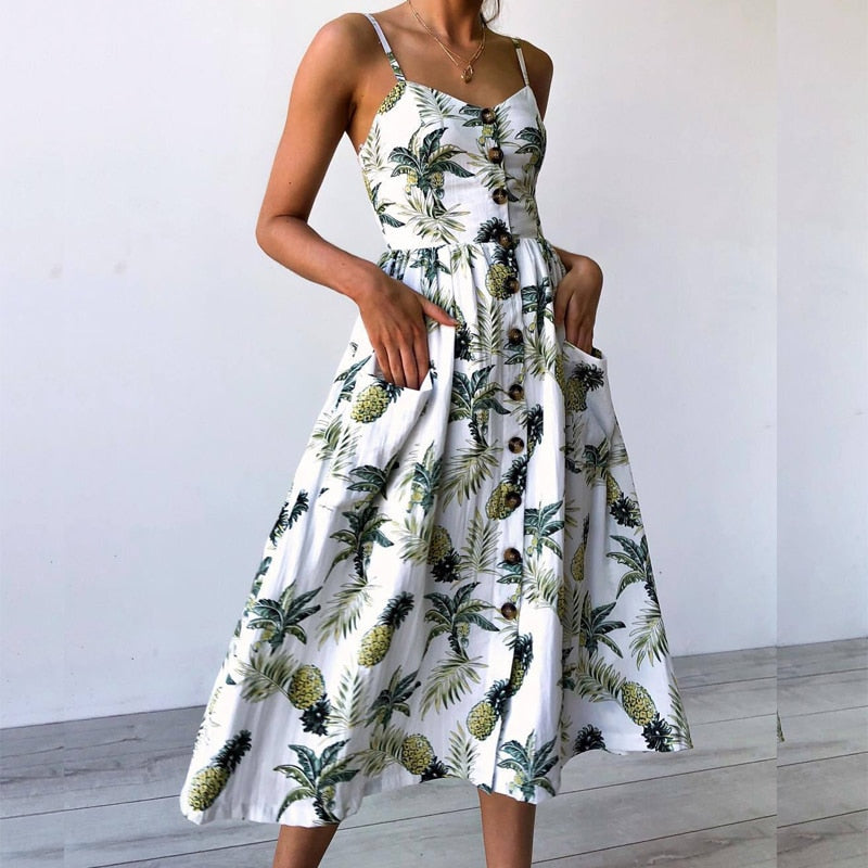 Leopard Print Damen Sommerkleid mit Sexy ärmellose Split