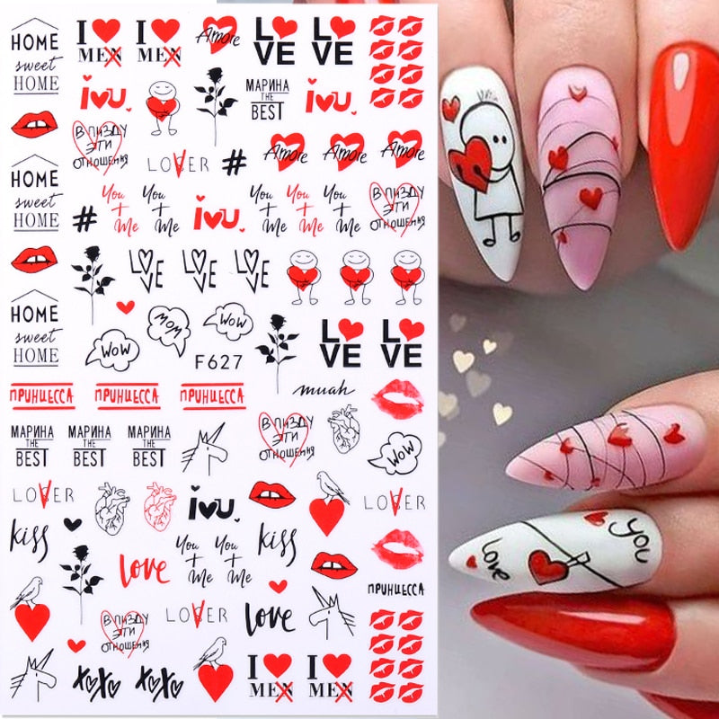 1PCS 3D Nagelzubehör, Maniküre-Nagelteile, Nageldekoration mit Liebes-Herz Aufkleber