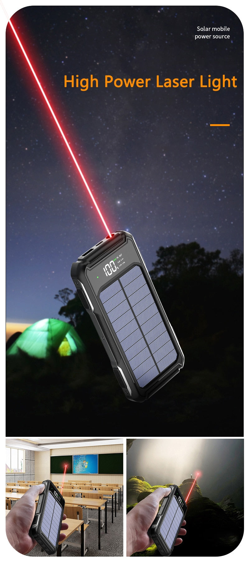 99000 mAh Solar-Powerbank mit Kabel Typ C, schnelles Aufladen, externes Ladegerät für alle Handys, Samsung, Huawei, Xiaomi