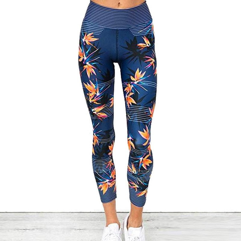 Damen Leggings Fitnesshose mit Streifen Druck, elastische Gym Workout Strumpfhosen, S-XL Laufhose Plus Größe
