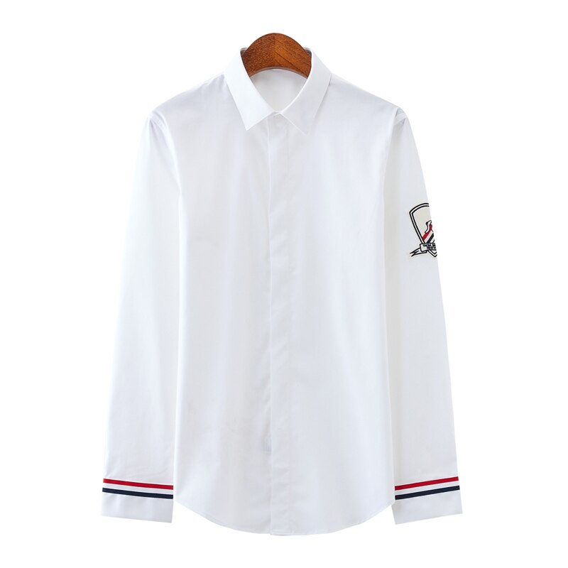 Neue Stickerei Herren Casual Hemde, Marke Kleidung Langarm Slim Fit Männliche Hemde