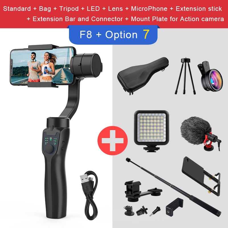 AXNEN F8 3-Achsen Handheld Gimbal Telefonstabilisator, Smartphone-Stativ / Handyhalter für iPhone Android Mobile