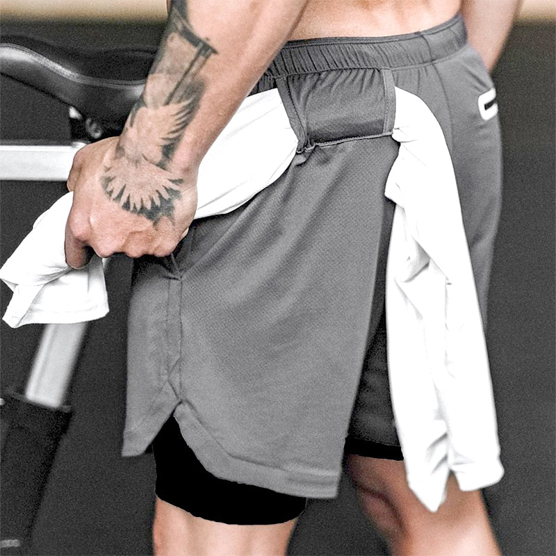 Herren 2 In 1 Schnell Trocknend Laufshorts, Gym Fitness Jogging Kurze Hosen, Männer Sommershorts