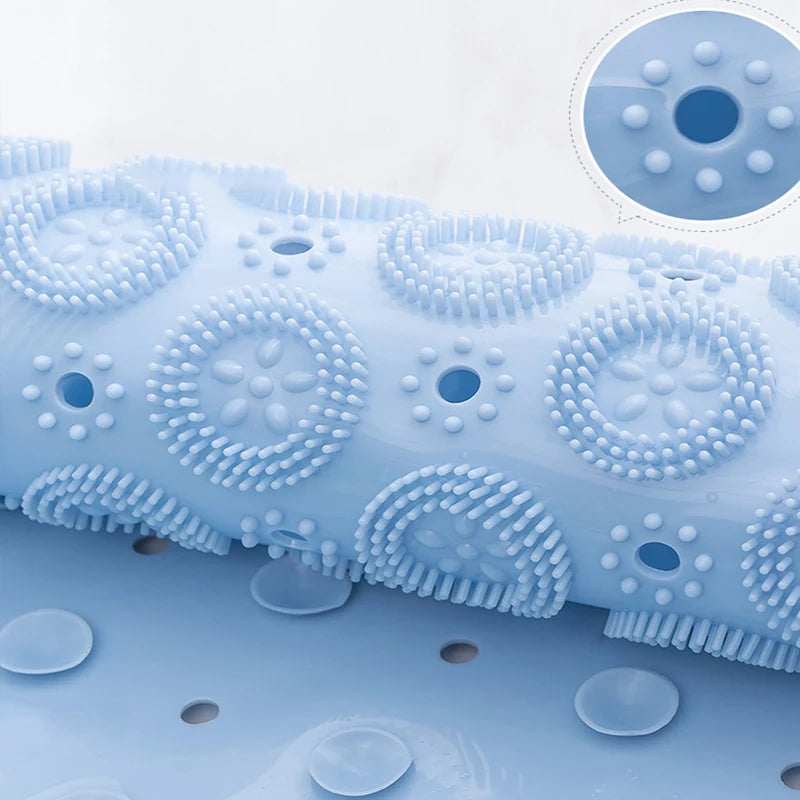 Badematte mit Antirutsch-Saugnäpfen, Runde PVC-Badematte mit Abflussloch & Fußmassagepad