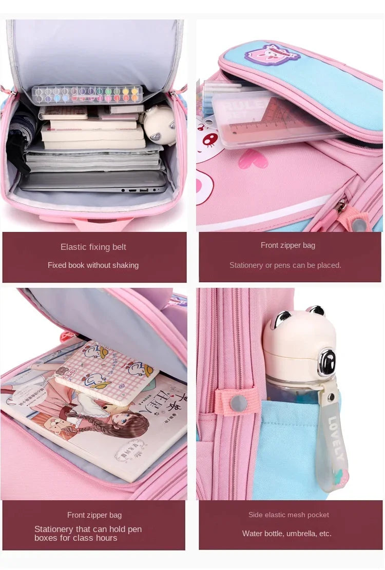 Children's Fashion Cartoon School Bags with 6 Wheels Trolley Backpack Teenagers Girls Rolling Backpack Students Kids Backpack
