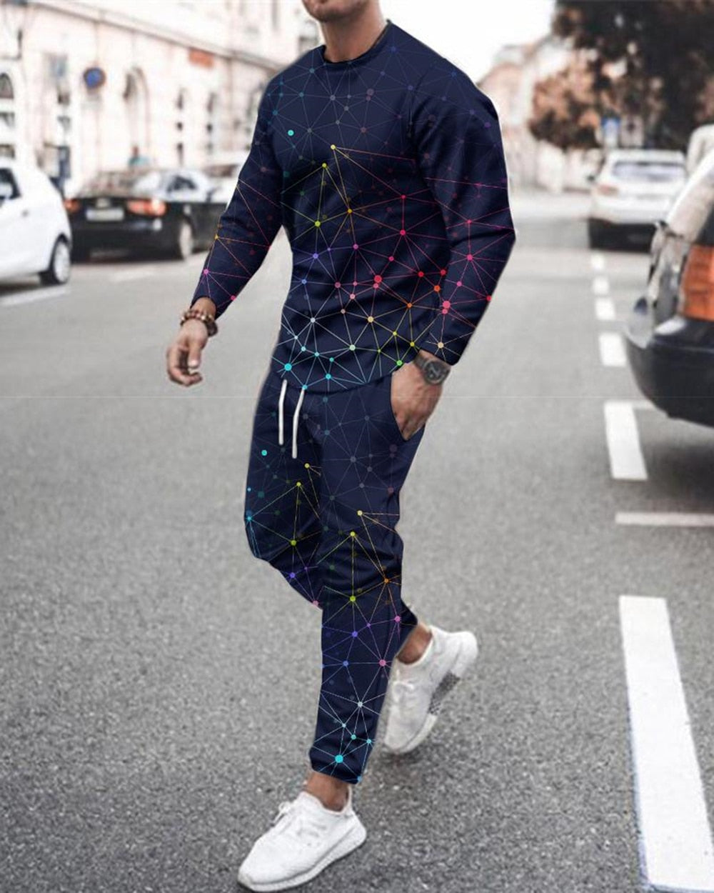 Herren Jogging Trainingsanzug mit 3D-Druck, lose 2 Teilige Strassenmode