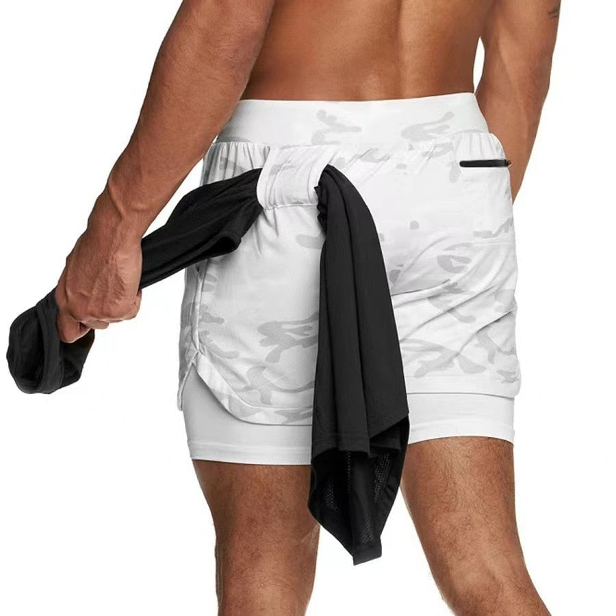 Herren 2 In 1 Schnell Trocknend Laufshorts, Gym Fitness Jogging Kurze Hosen, Männer Sommershorts