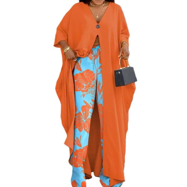 Langes Top mit kontrastierender Spitze und hohem Schlitz mit Hosen-Set