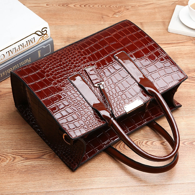 Luxus Damen Ledertaschen, Designer Krokodil Muster Schulter Tasche