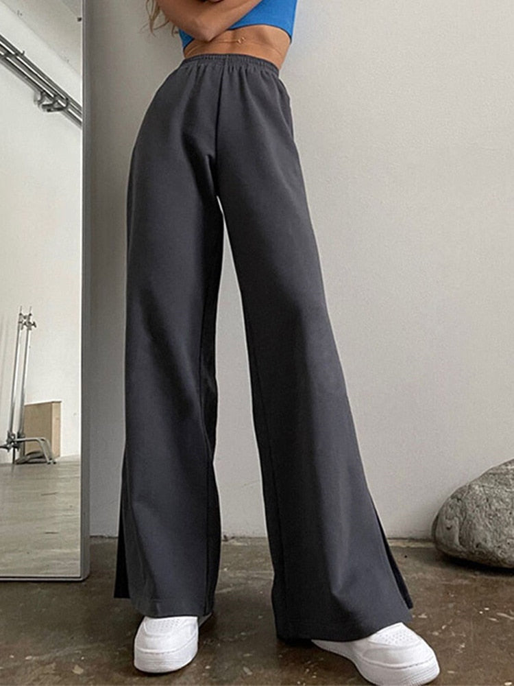Damen Breite Bein Hosen für den Sommer & Frühling, Lose Jogginghose Chic Split Hohe Taille
