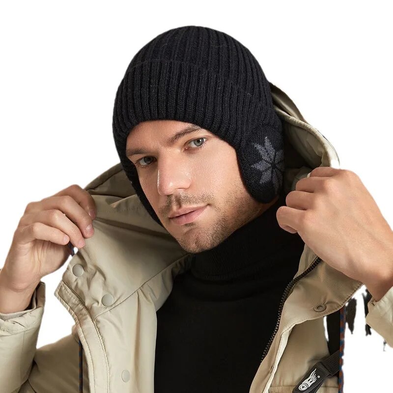 Neue Outdoor Unisex-Winterstrickmütze mit Pelzfutter und Ohrenklappen, modische Beanie-Mütze für Männer und Frauen