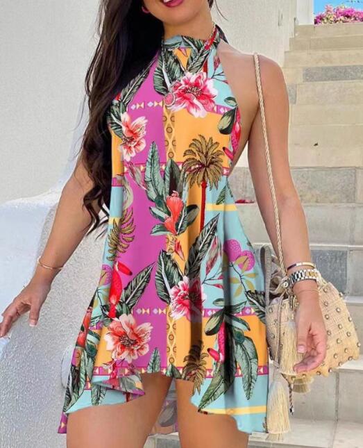 Modisches rückenfreies Mini- Swing-Kleid