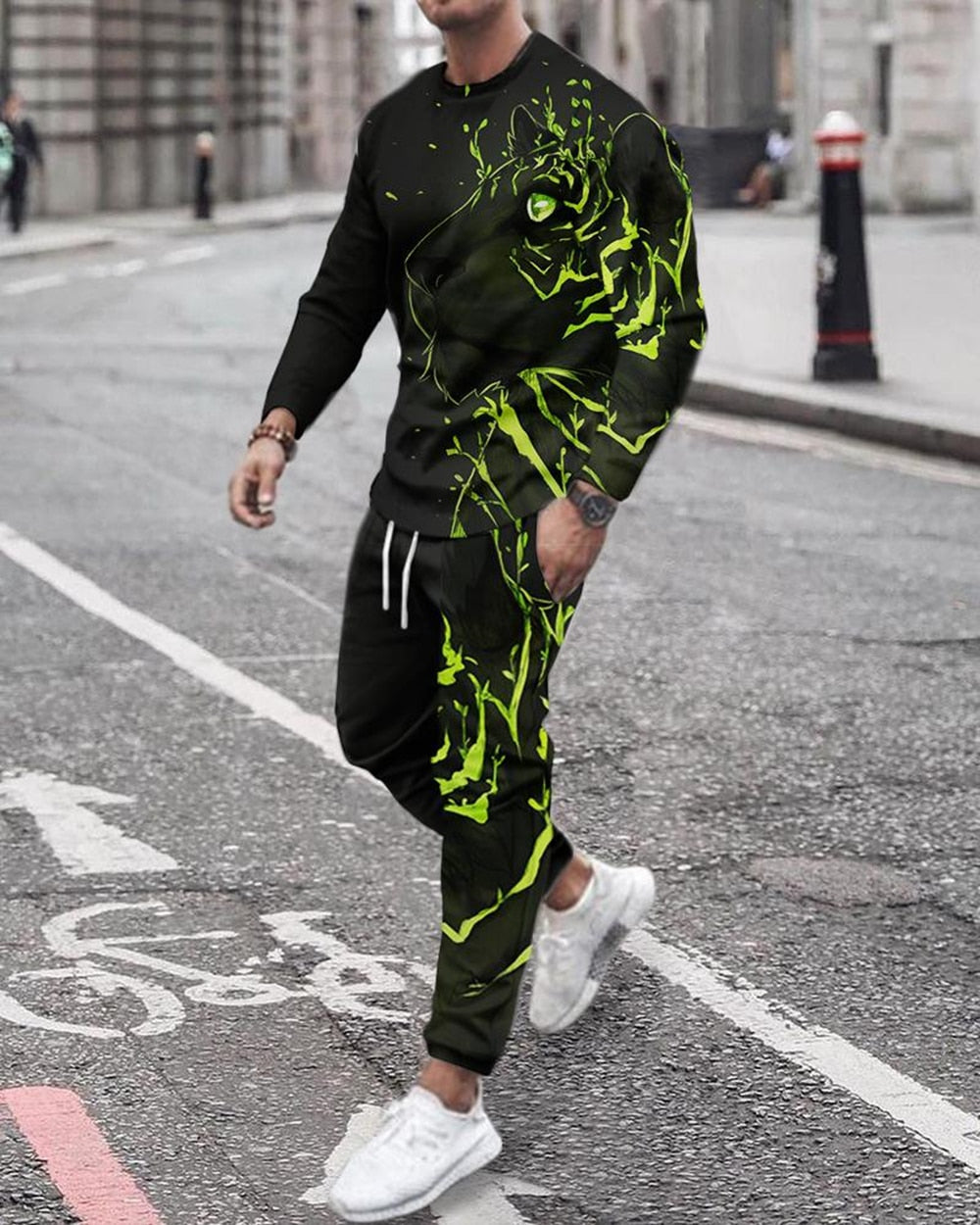 Herren Jogging Trainingsanzug mit 3D-Druck, lose 2 Teilige Strassenmode