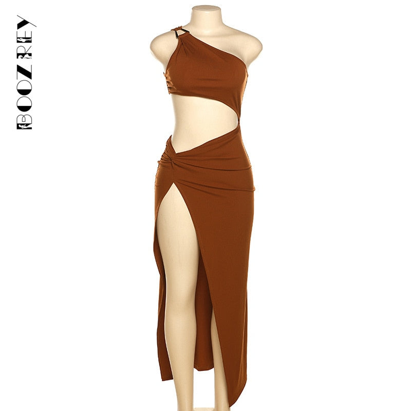 Solides, lässiges, schulterfreies Minikleid für Damen, schräges Kragen-ärmelloses, aushöhlendes kurzes Party Sommerkleid