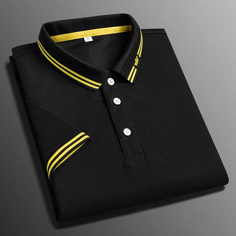 Business-Poloshirt für Herren, bequemes und atmungsaktives einfarbiges Revers-Poloshirt aus Eisseide, kurzärmeliges Golfshirt