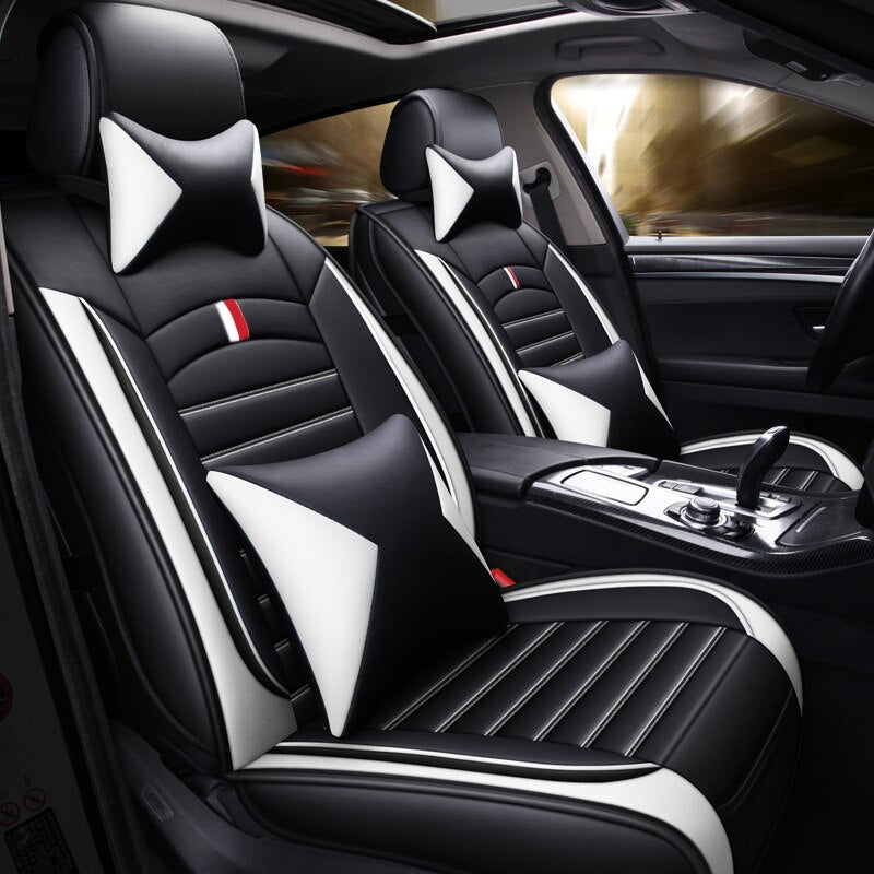 Premium-Leder-Autositzbezüge, Kissenschutzbezüge, universelle Passform, verstellbarer Sportstuhl, passend für die meisten Autos, Limousinen und SUVs