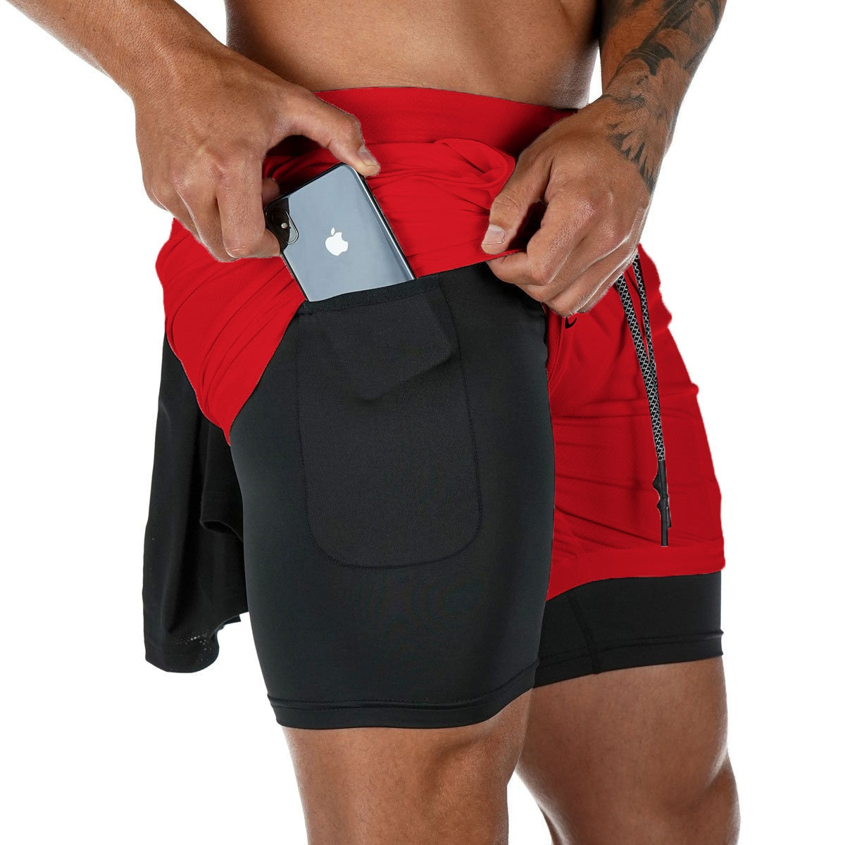 Herren 2 In 1 Schnell Trocknend Laufshorts, Gym Fitness Jogging Kurze Hosen, Männer Sommershorts