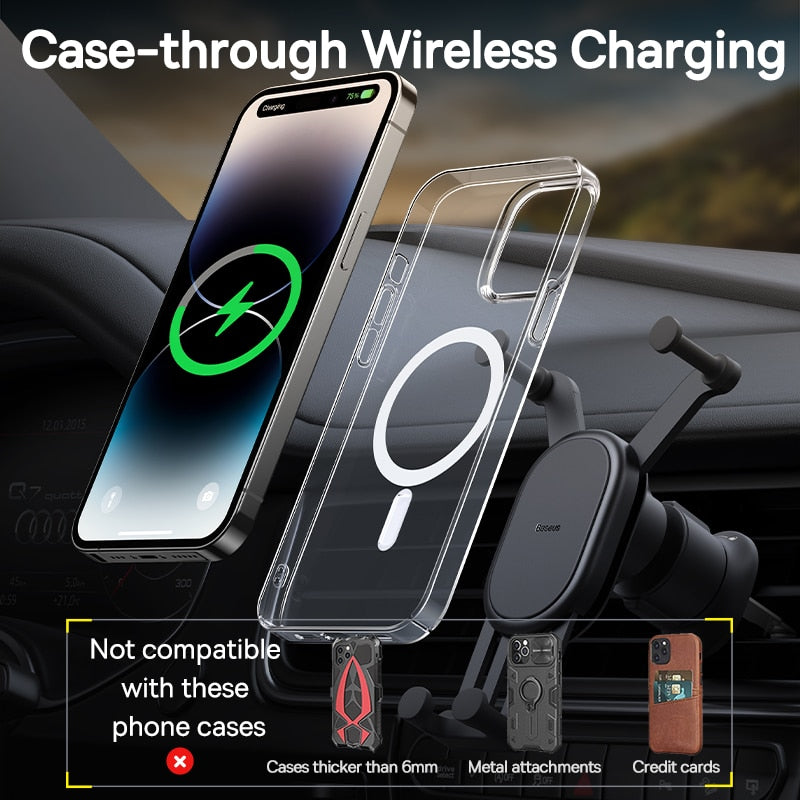 Baseus Autotelefonhalter, Drahtloses Autoladegerät für Lüftungsschlitzhalterung, Schnellladung für iPhone 12, 13, 14 Unterstützt Xiaomi Huawei