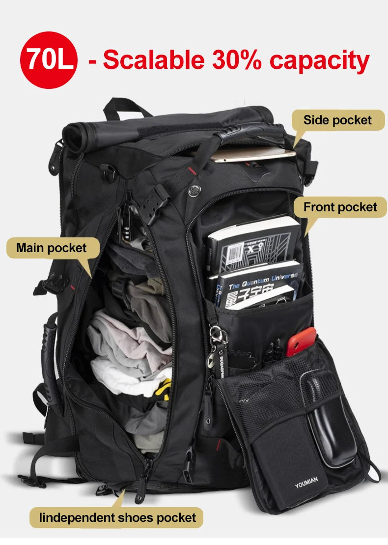 50L 70L Travel Fitness Training Backpack Large Capacity Multifunction Luggage Bag Waterproof Men Outdoor Hiking Trekking PackXA8