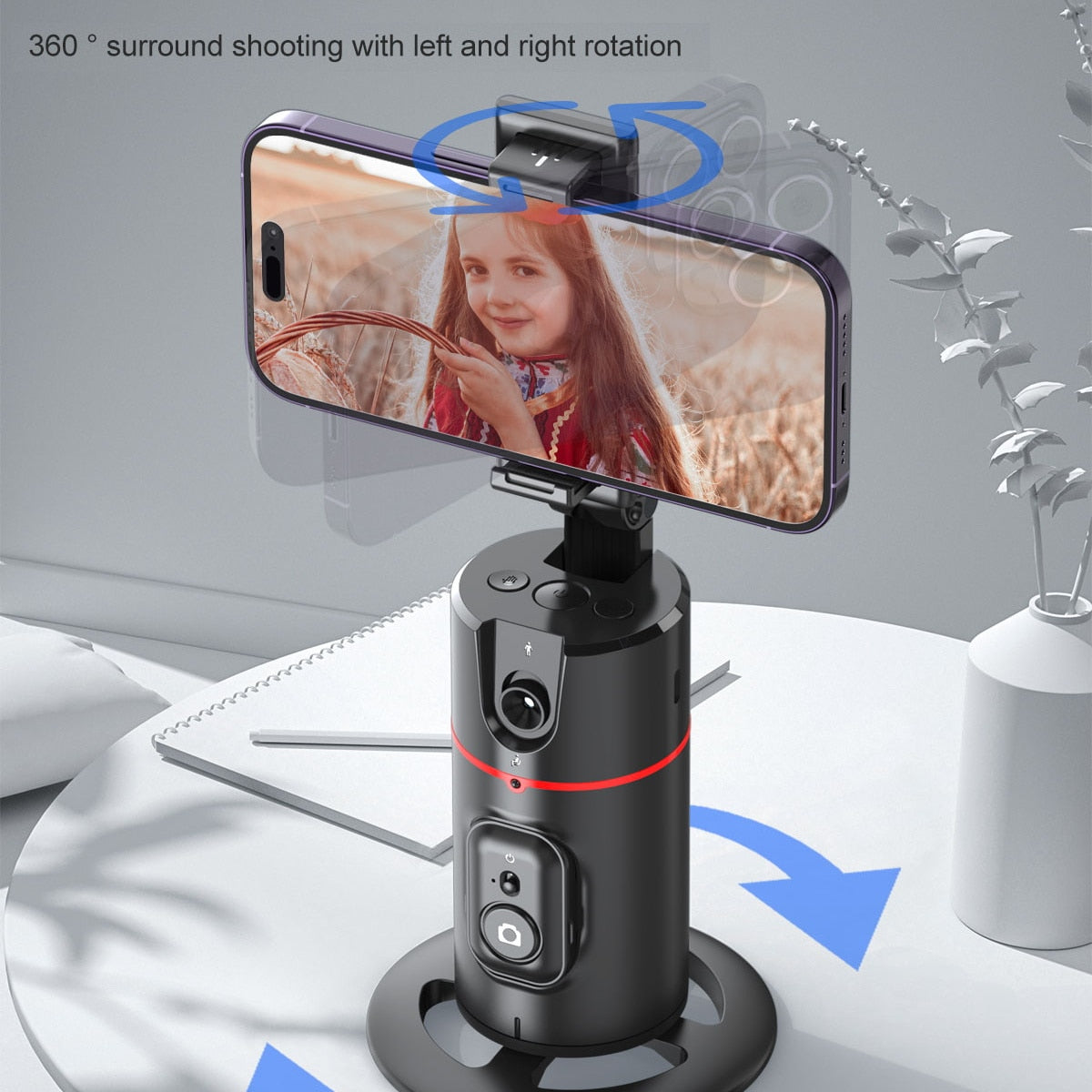 Selfie-Stick mit Stabilisator, automatische Gesichtsverfolgung, abnehmbarer Telefonclip, kabelloser Selfie-Stick