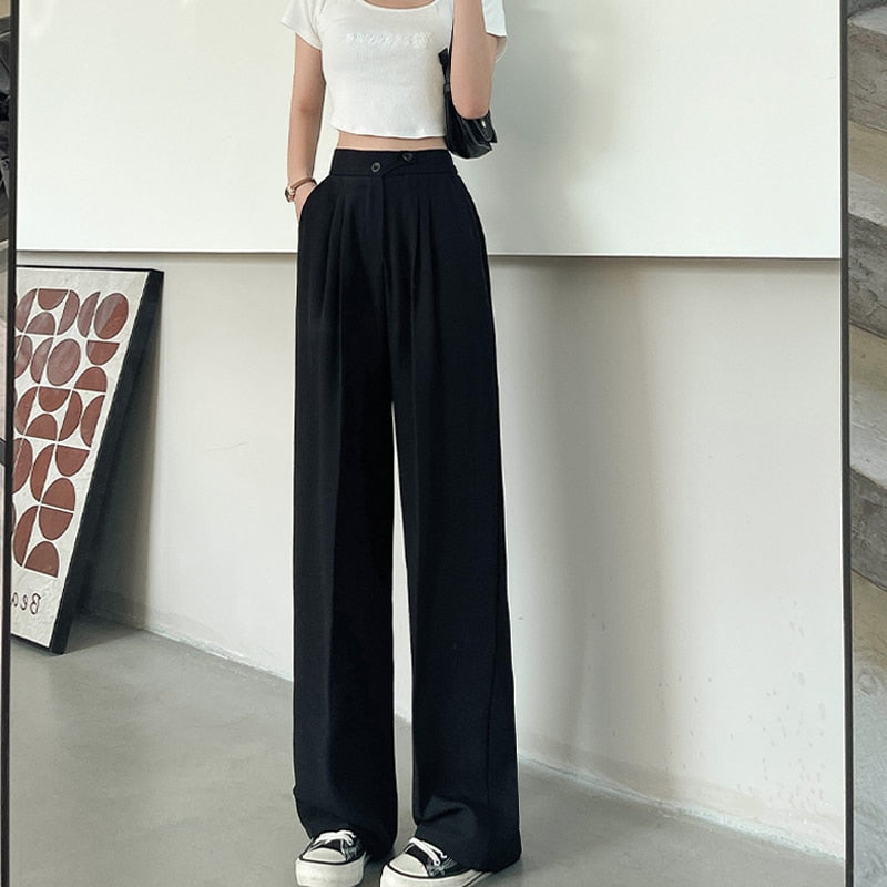 Damen Breite Bein Hosen für den Sommer & Frühling, Lose Jogginghose Chic Split Hohe Taille