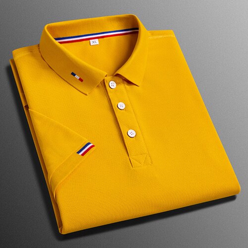 Business-Poloshirt für Herren, bequemes und atmungsaktives einfarbiges Revers-Poloshirt aus Eisseide, kurzärmeliges Golfshirt