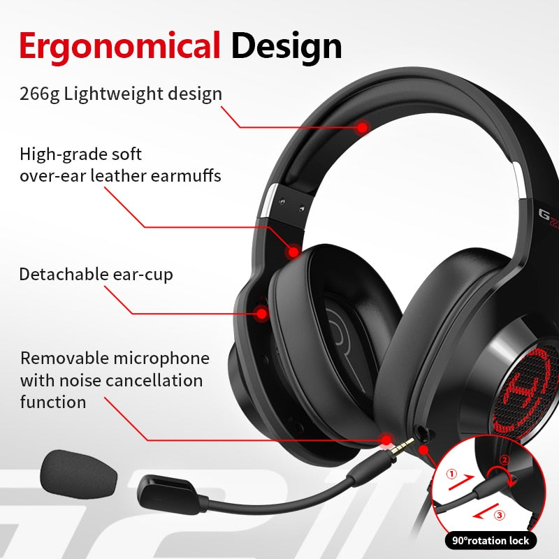 Edifier G2II Gaming-Headset, Gamer-Kopfhörer, kabelgebundenes Headset, 50-mm-Treiber, 7.1-Surround-Sound, RGB-Licht, Mikrofon mit Geräuschunterdrückung